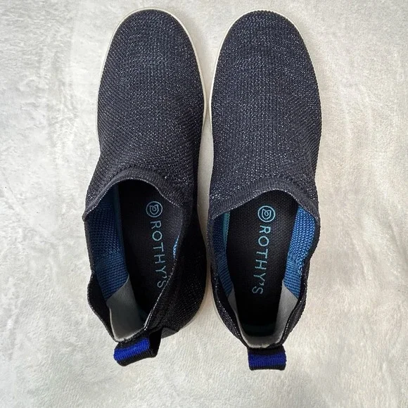 Rothy's Blue Metallic Lattice Stitch Chelsea Sneakers High Tops Shoe Size 12 - Picture 9 of 12